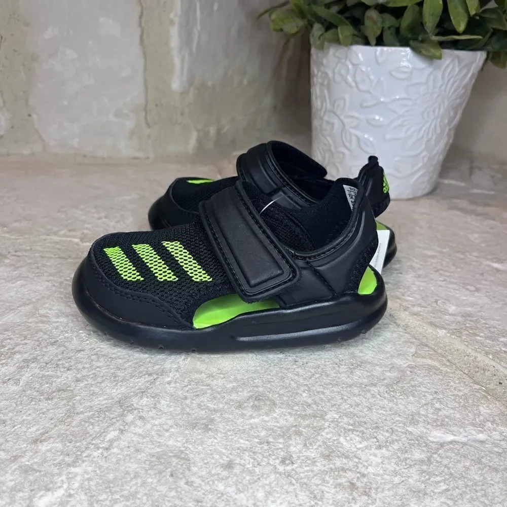 Adidas Fortaswim l black/limegreen water sandals sz 5K